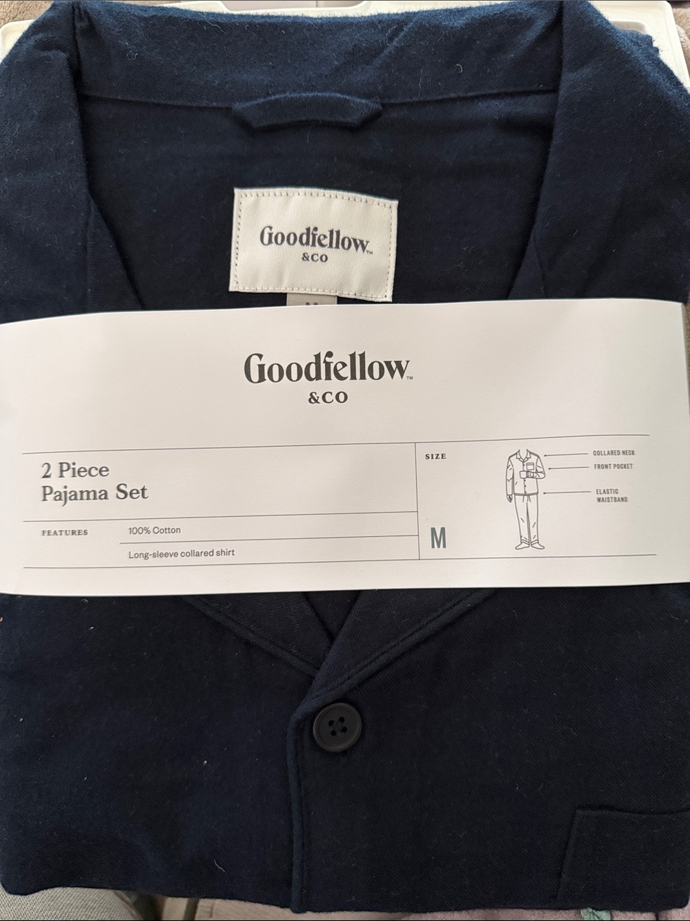 Goodfellow & Co Navy Button-Front 2 Piece Pajama SET-MEDIUM